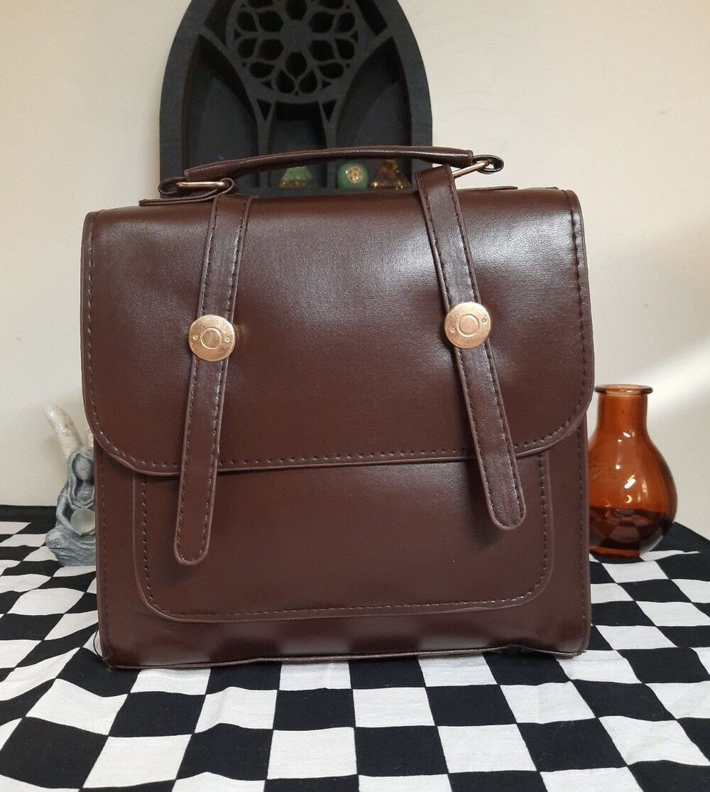 BNWT Vintage Brown Faux Leather Mini Backpack Crossbody Convertible
